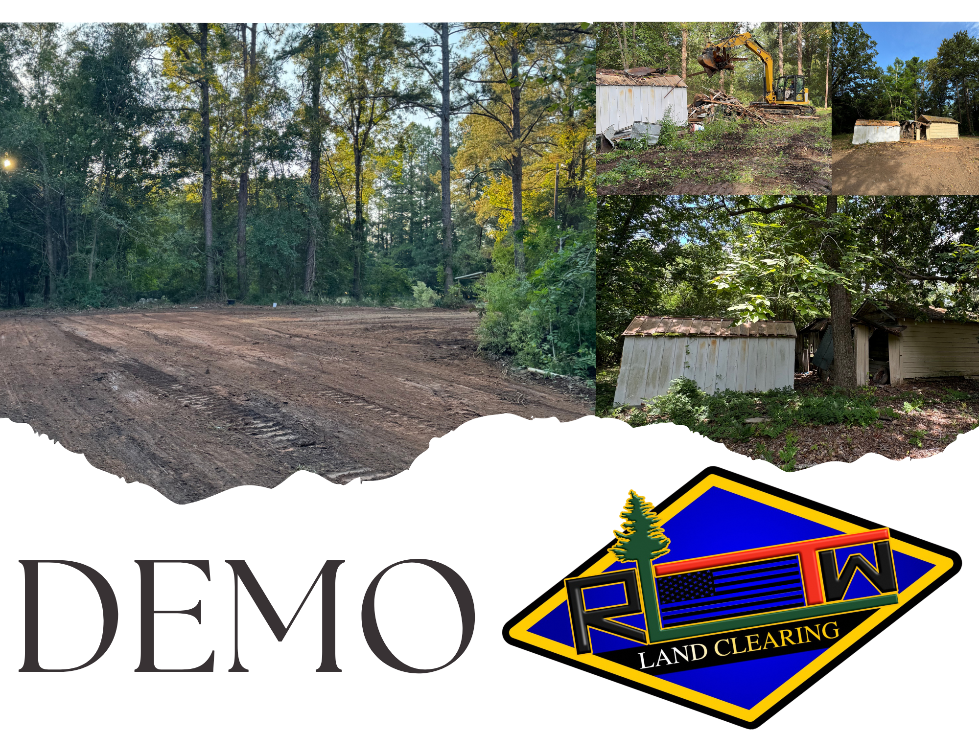 Demo and RLTW logo on the bottom. With pictures of a demolition we completed.